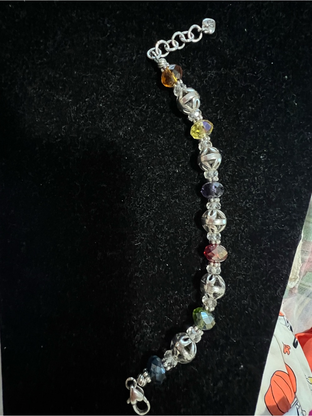 Sterling Silver Multicolor Crystal Bead Bracelet